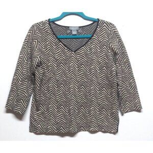 JOAN VASS STUDIO top thick knit stretch pullover sweater Sz M geometric zigzag